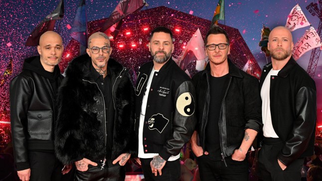 Five in front of the Pyramid stage at Glastonbury